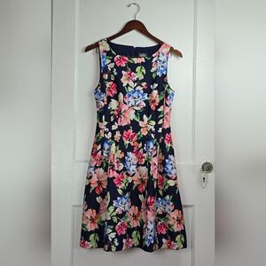 Vince Camuto Blue Floral Scuba Sun Dress With Pockets Size 6
